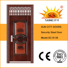 Modern Transom Design Safety Main Steel Door with Hinges (SC-S138)